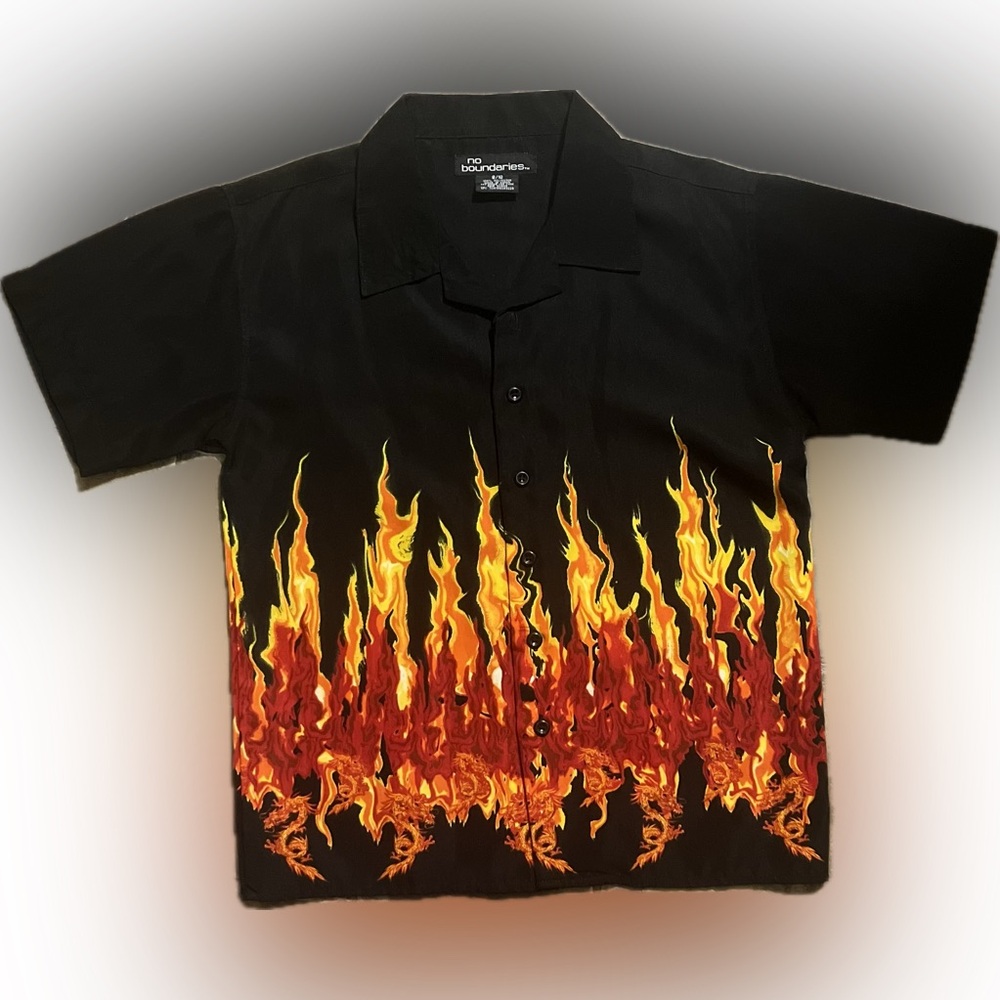 Boys - No Boundaries Black Shirt with Red and Orange Flames